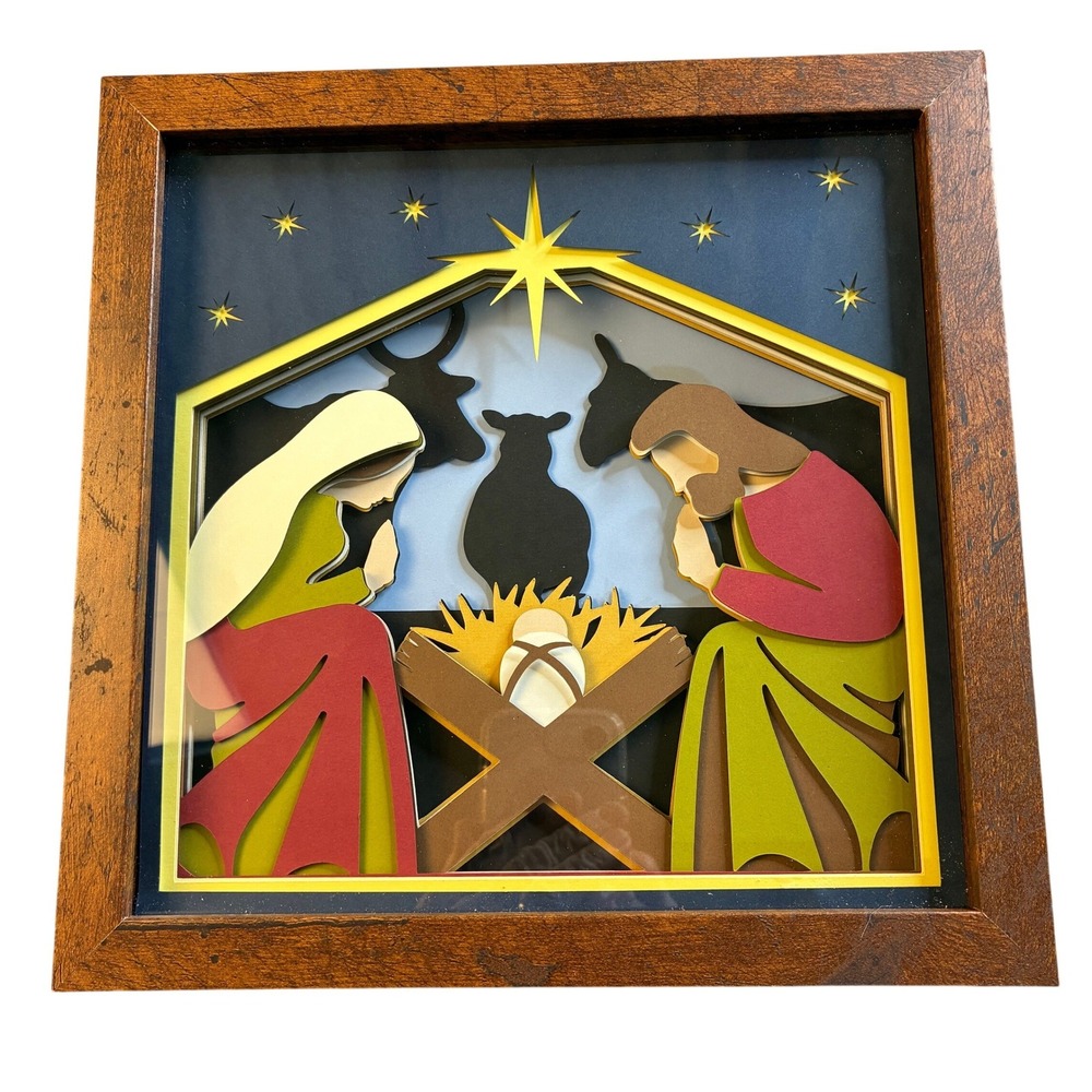 Nativity Scene Shadow Box 3D Layered Paper Art Christmas Wall Decor 10x10 MSPCI